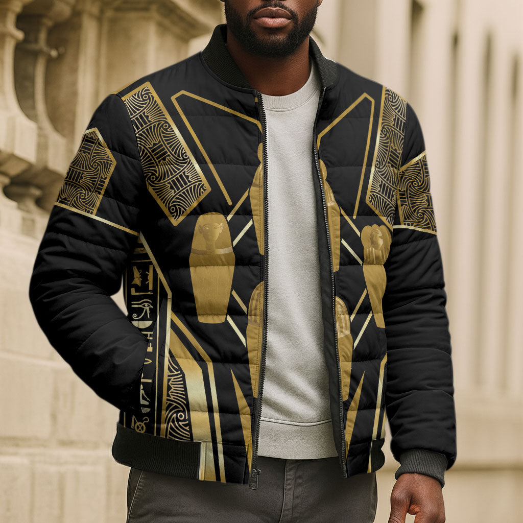 Egypt Canopic Jars Bomber Puffer Jacket Ancient Mythology Four Sons of Horus