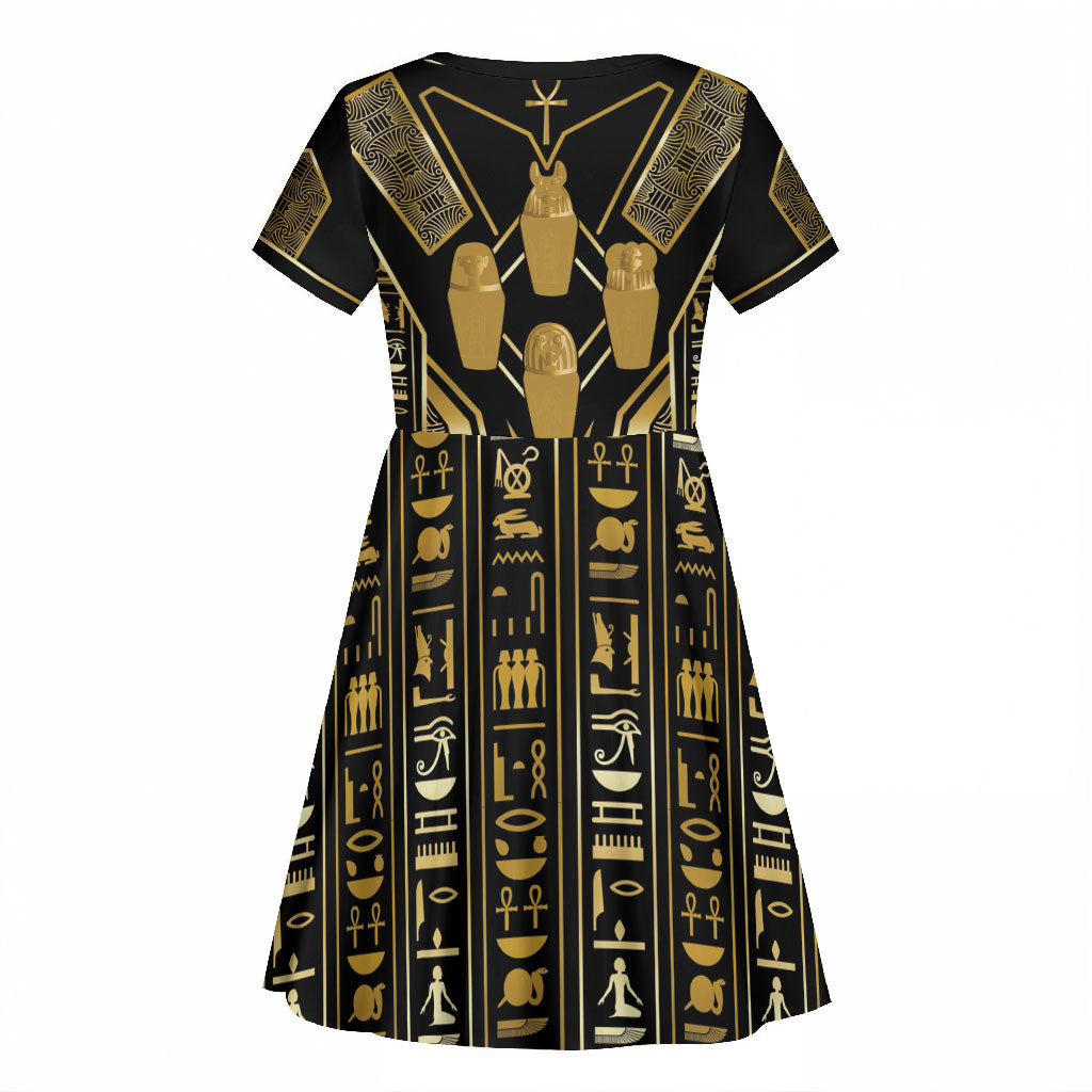 Egypt Canopic Jars Kid Short Sleeve Dress Ancient Mythology Four Sons of Horus
