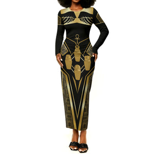 Egypt Canopic Jars Long Sleeve Bodycon Dress Ancient Mythology Four Sons of Horus