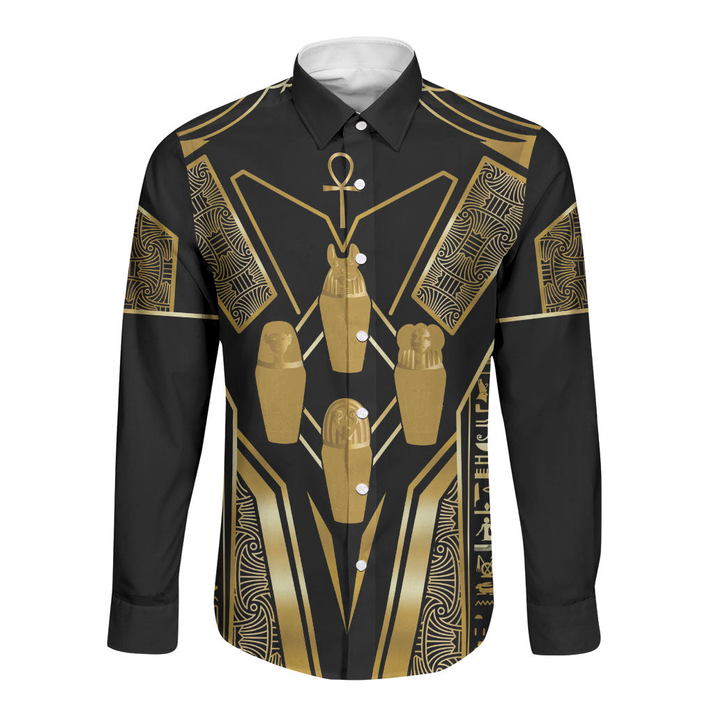 Egypt Canopic Jars Long Sleeve Button Shirt Ancient Mythology Four Sons of Horus