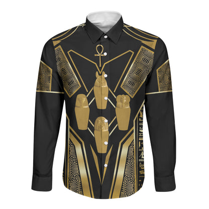Egypt Canopic Jars Long Sleeve Button Shirt Ancient Mythology Four Sons of Horus