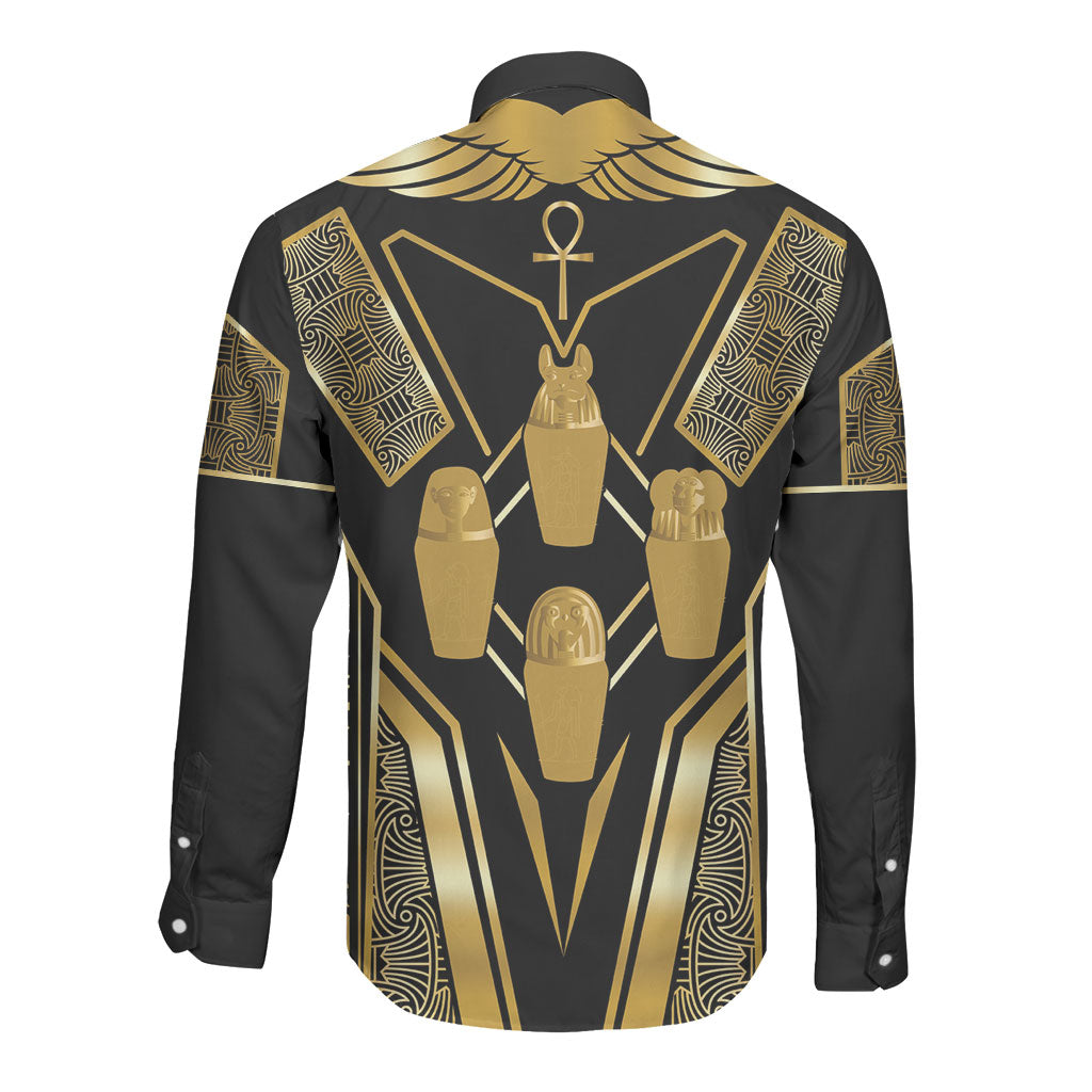 Egypt Canopic Jars Long Sleeve Button Shirt Ancient Mythology Four Sons of Horus