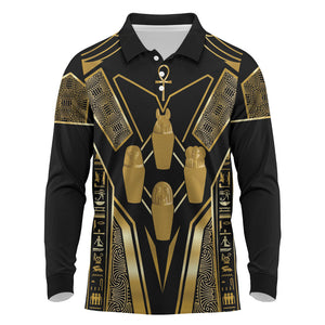 Egypt Canopic Jars Long Sleeve Polo Shirt Ancient Mythology Four Sons of Horus