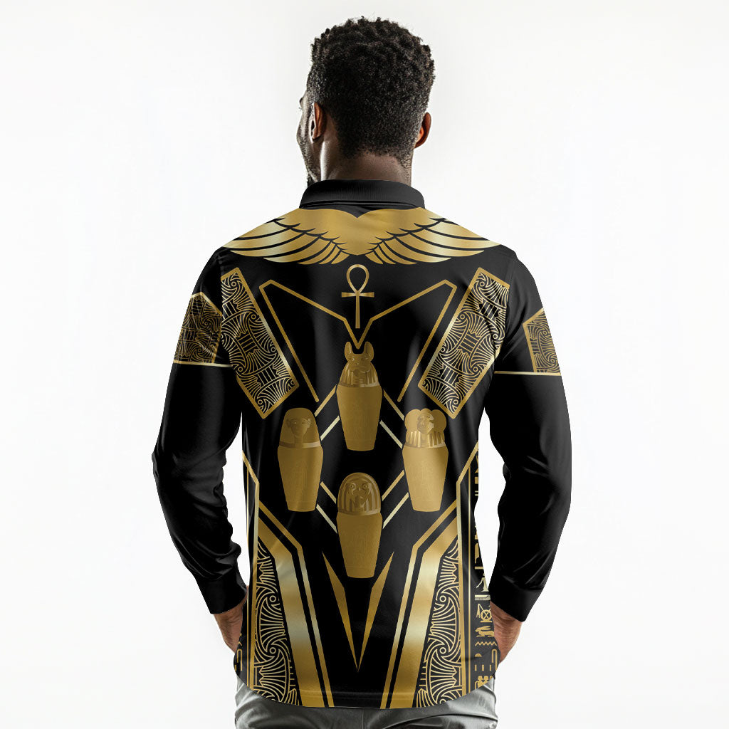 Egypt Canopic Jars Long Sleeve Polo Shirt Ancient Mythology Four Sons of Horus