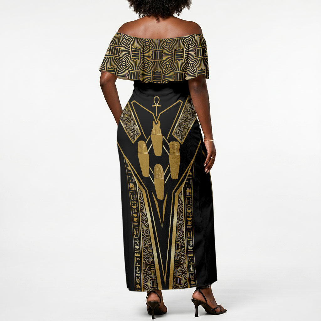 Egypt Canopic Jars Off Shoulder Maxi Dress Ancient Mythology Four Sons of Horus