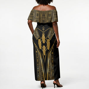 Egypt Canopic Jars Off Shoulder Maxi Dress Ancient Mythology Four Sons of Horus