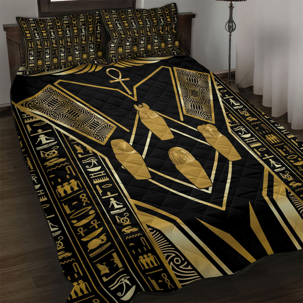 Egypt Canopic Jars Quilt Bed Set Ancient Mythology Four Sons of Horus