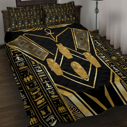 Egypt Canopic Jars Quilt Bed Set Ancient Mythology Four Sons of Horus