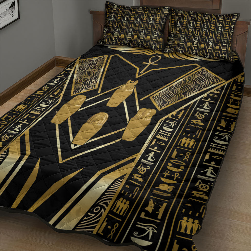 Egypt Canopic Jars Quilt Bed Set Ancient Mythology Four Sons of Horus