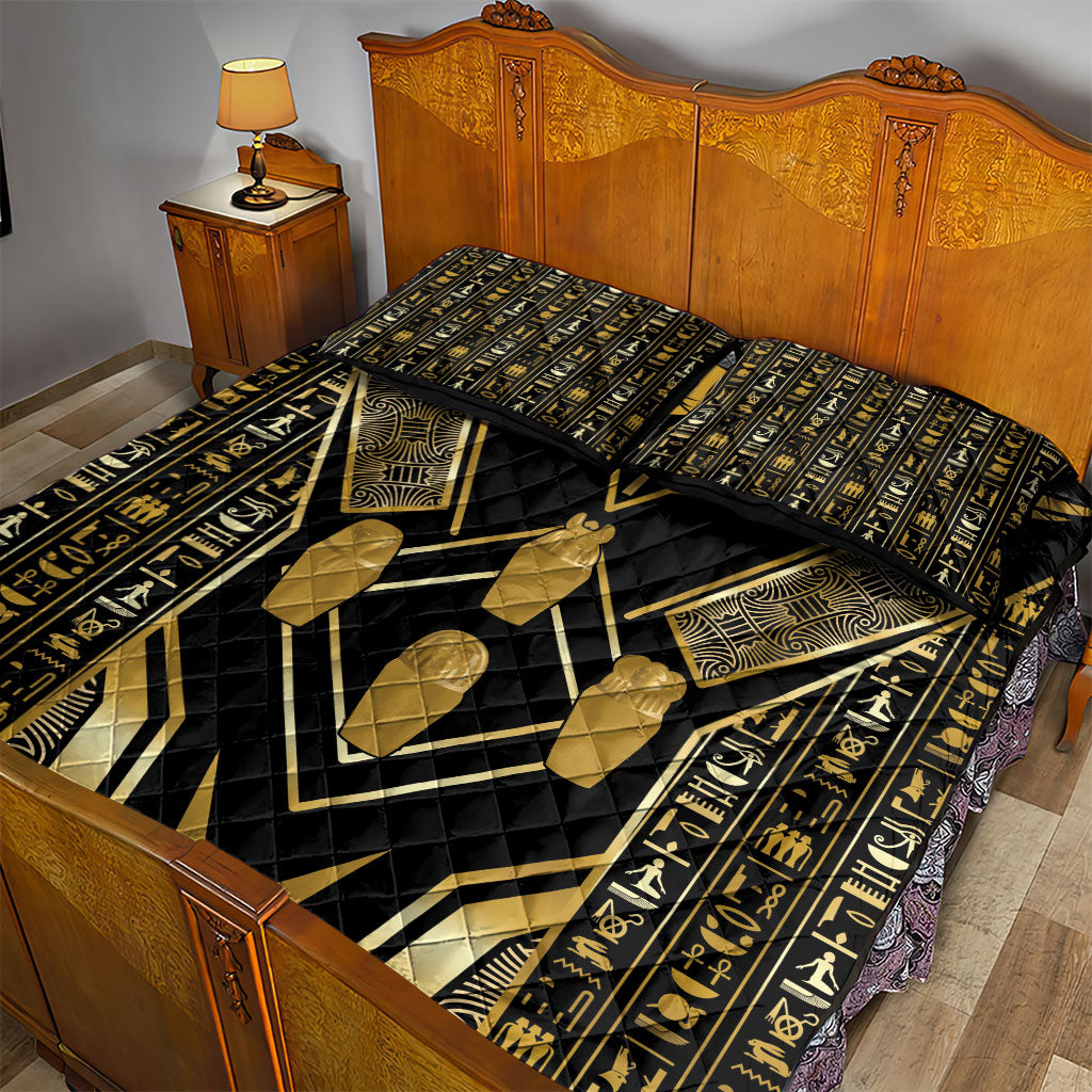 Egypt Canopic Jars Quilt Bed Set Ancient Mythology Four Sons of Horus