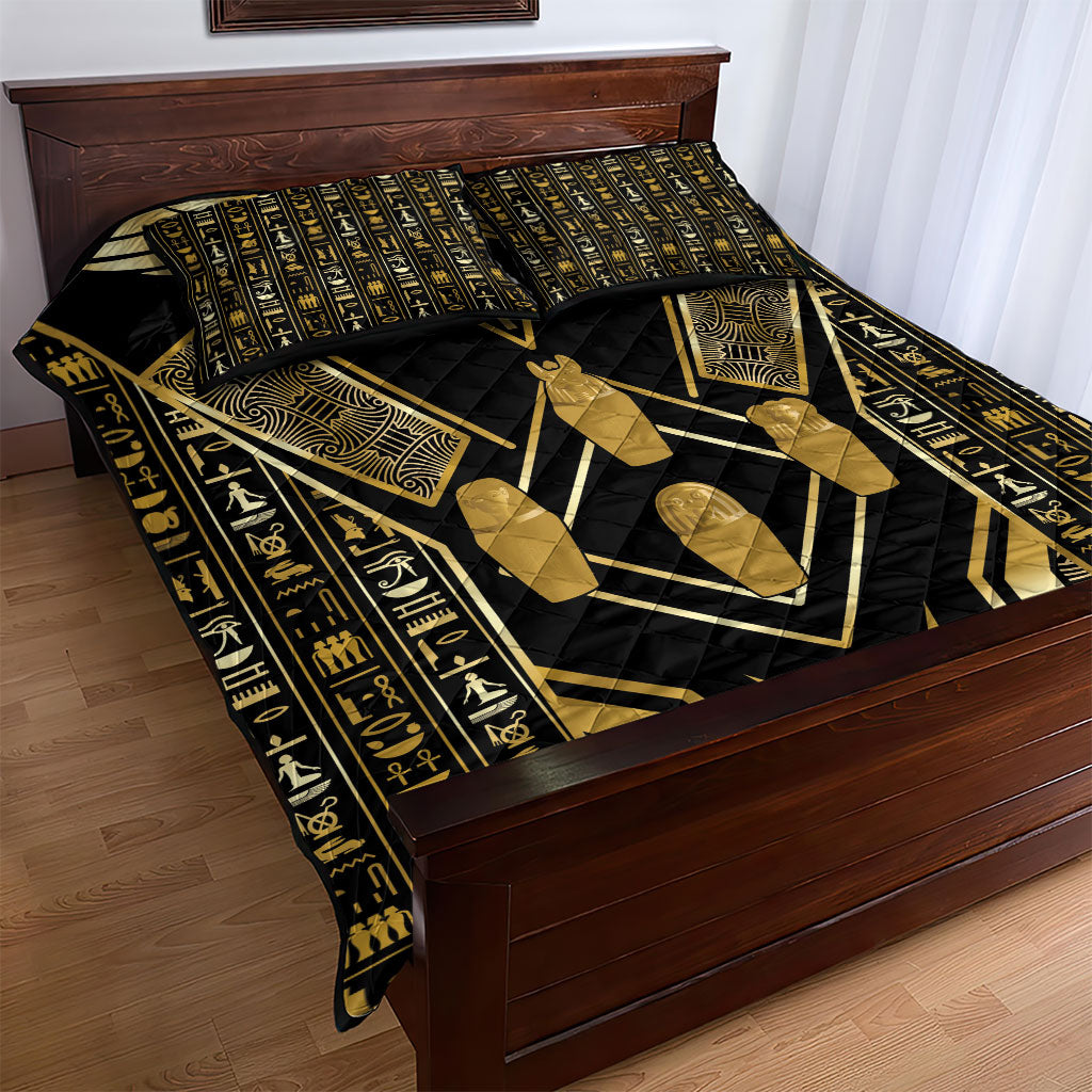 Egypt Canopic Jars Quilt Bed Set Ancient Mythology Four Sons of Horus