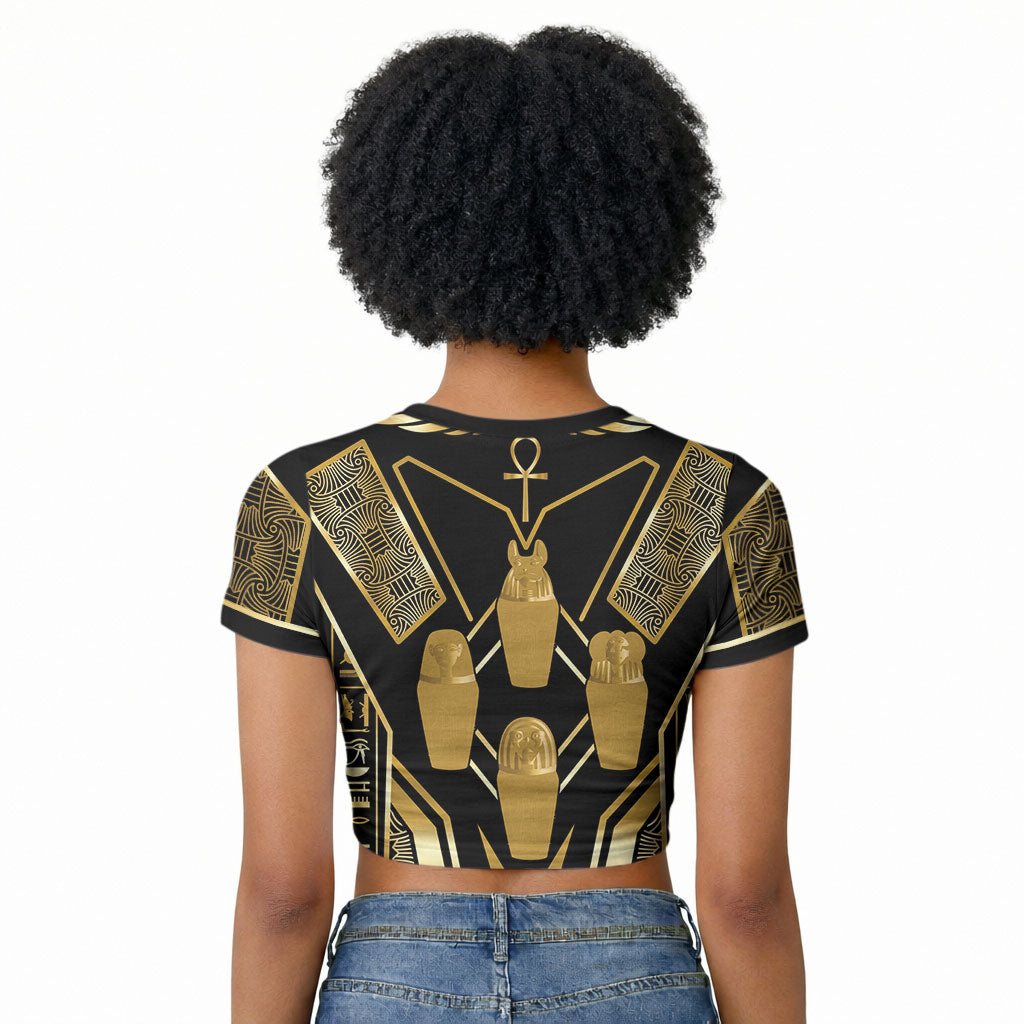 Egypt Canopic Jars Raglan Cropped T shirt Ancient Mythology Four Sons of Horus