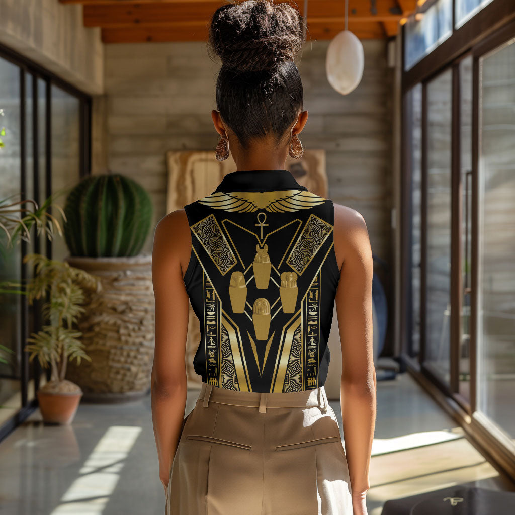 Egypt Canopic Jars Women Sleeveless Polo Shirt Ancient Mythology Four Sons of Horus