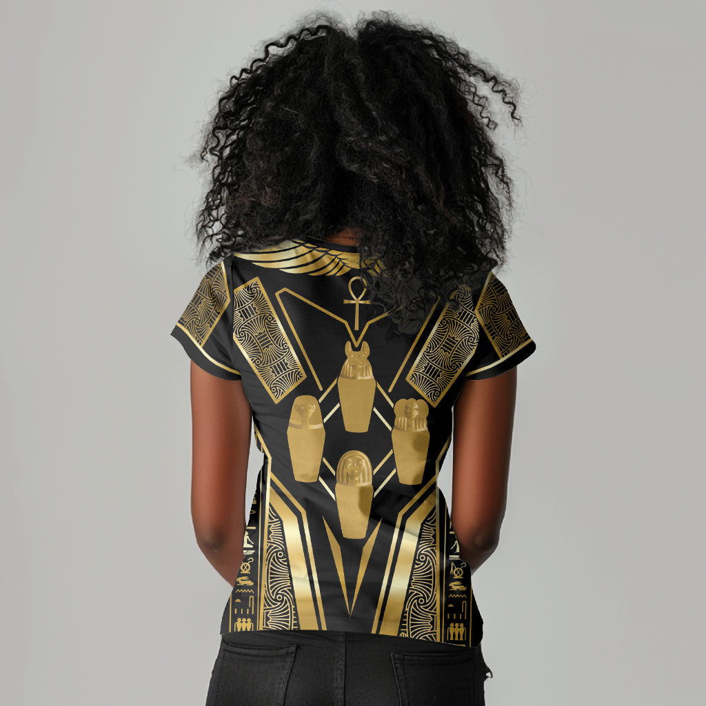 Egypt Canopic Jars Women V-Neck T-Shirt Ancient Mythology Four Sons of Horus