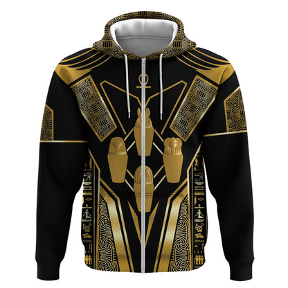 Egypt Canopic Jars Zip Hoodie Ancient Mythology Four Sons of Horus