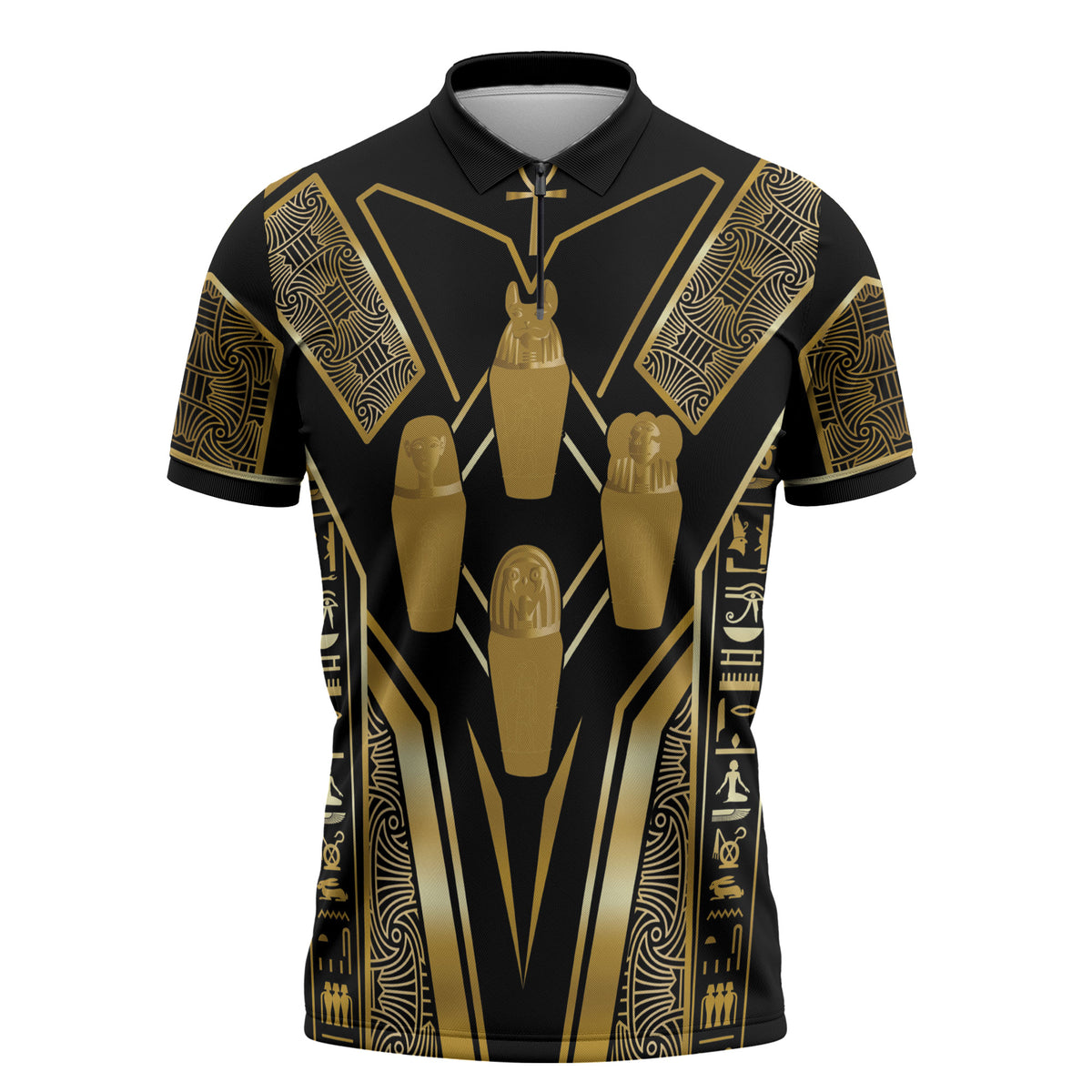 Egypt Canopic Jars Zipper Polo Shirt Ancient Mythology Four Sons of Horus