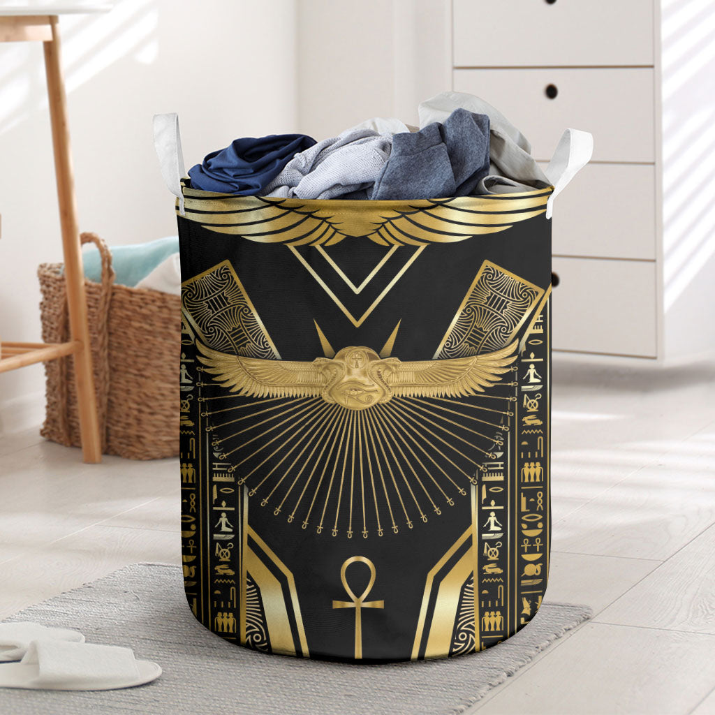 Egypt Winged Sun Laundry Basket Ancient Mythology Golden Ankh