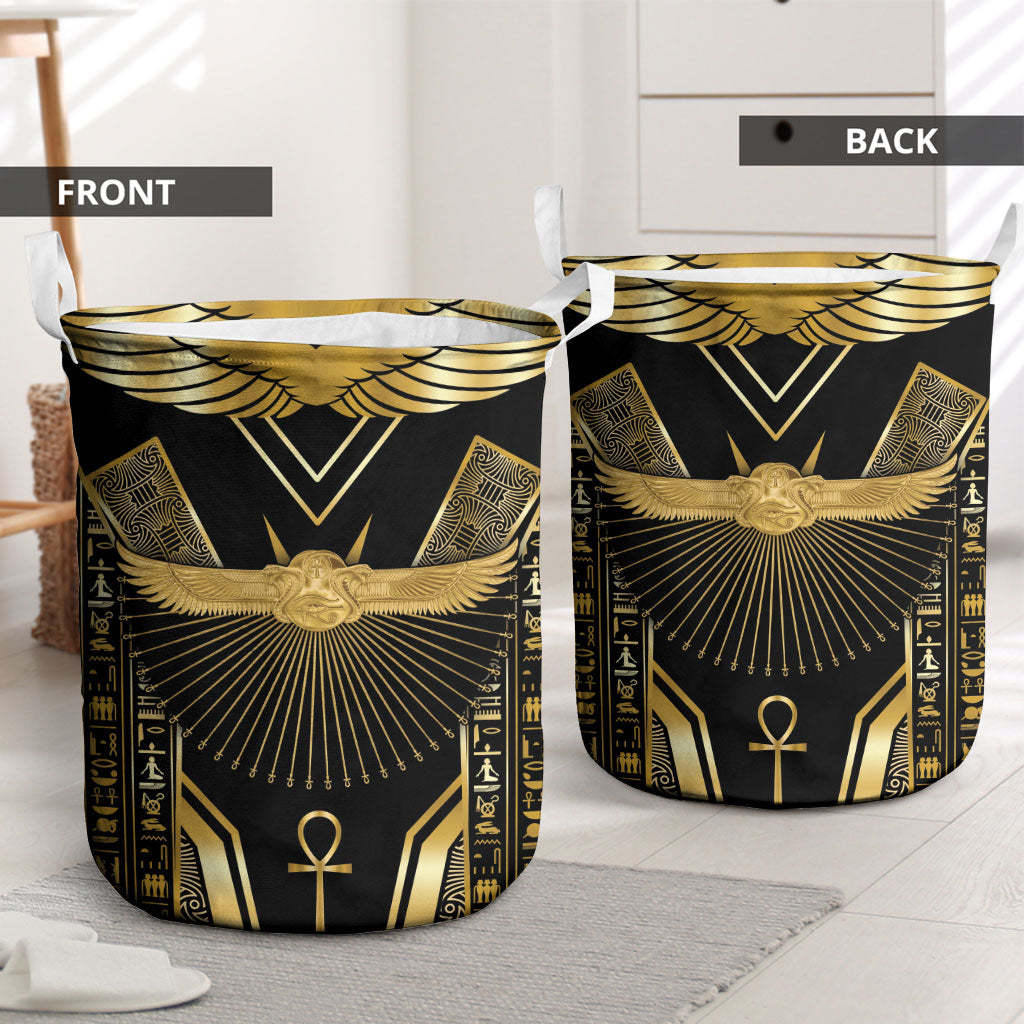 Egypt Winged Sun Laundry Basket Ancient Mythology Golden Ankh