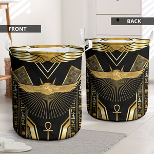 Egypt Winged Sun Laundry Basket Ancient Mythology Golden Ankh
