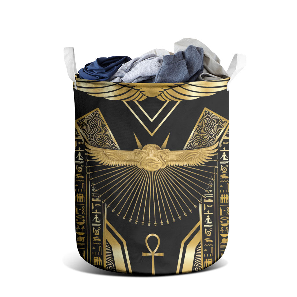 Egypt Winged Sun Laundry Basket Ancient Mythology Golden Ankh