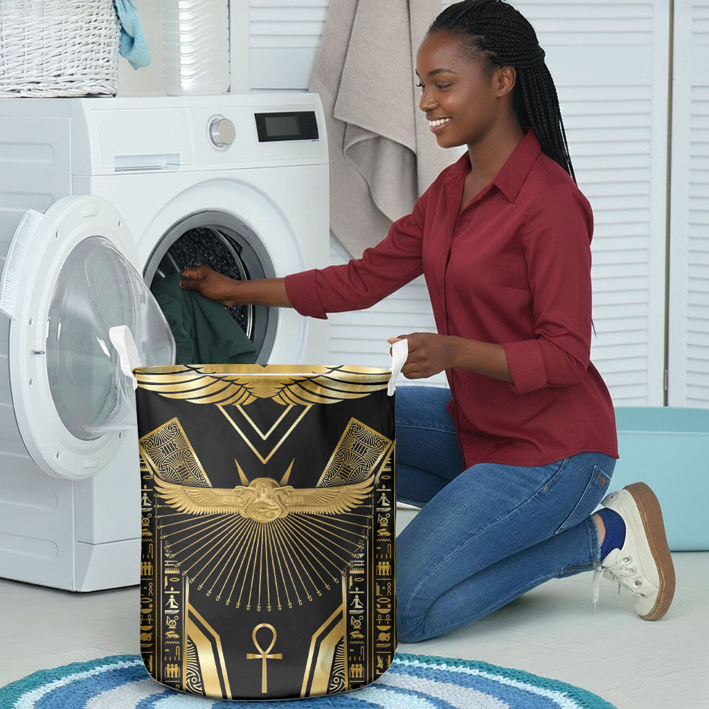 Egypt Winged Sun Laundry Basket Ancient Mythology Golden Ankh