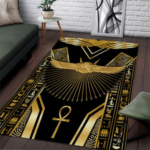 Egypt Winged Sun Area Rug Ancient Mythology Golden Ankh