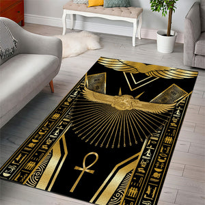 Egypt Winged Sun Area Rug Ancient Mythology Golden Ankh