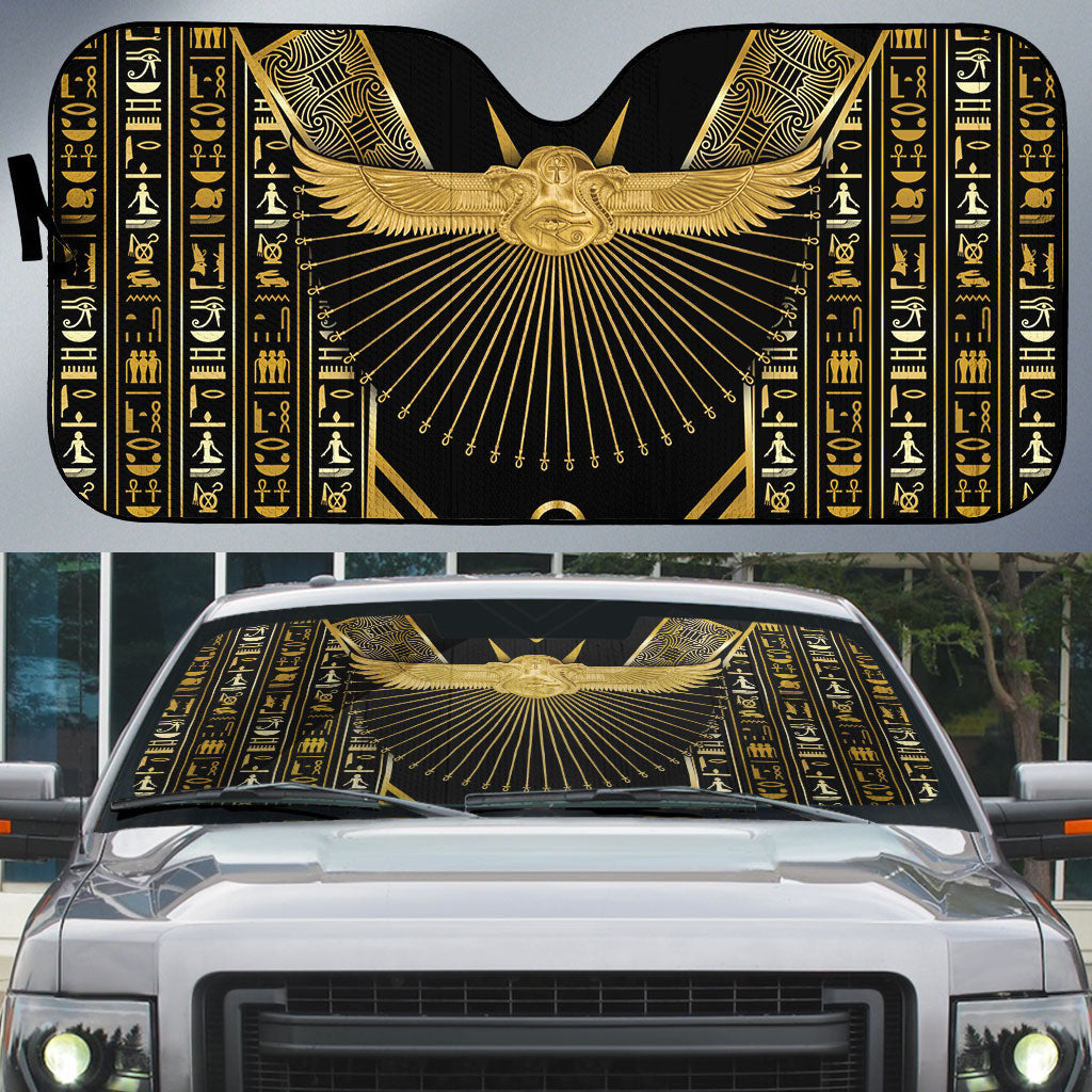 Egypt Winged Sun Auto Sun Shade Ancient Mythology Golden Ankh