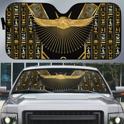 Egypt Winged Sun Auto Sun Shade Ancient Mythology Golden Ankh