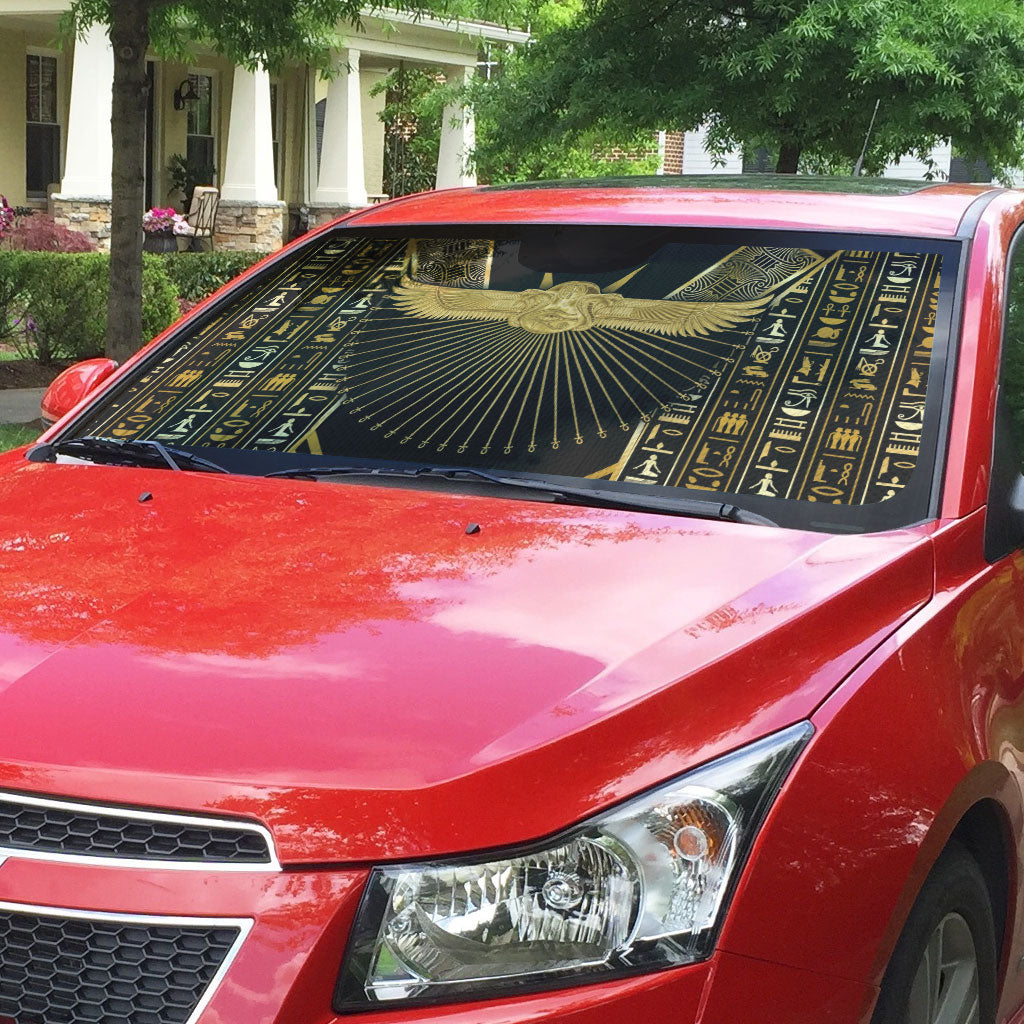 Egypt Winged Sun Auto Sun Shade Ancient Mythology Golden Ankh