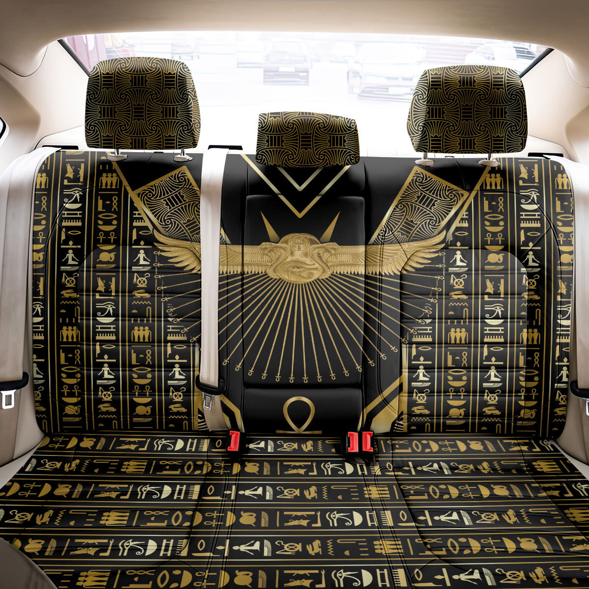 Egypt Winged Sun Back Car Seat Cover Ancient Mythology Golden Ankh