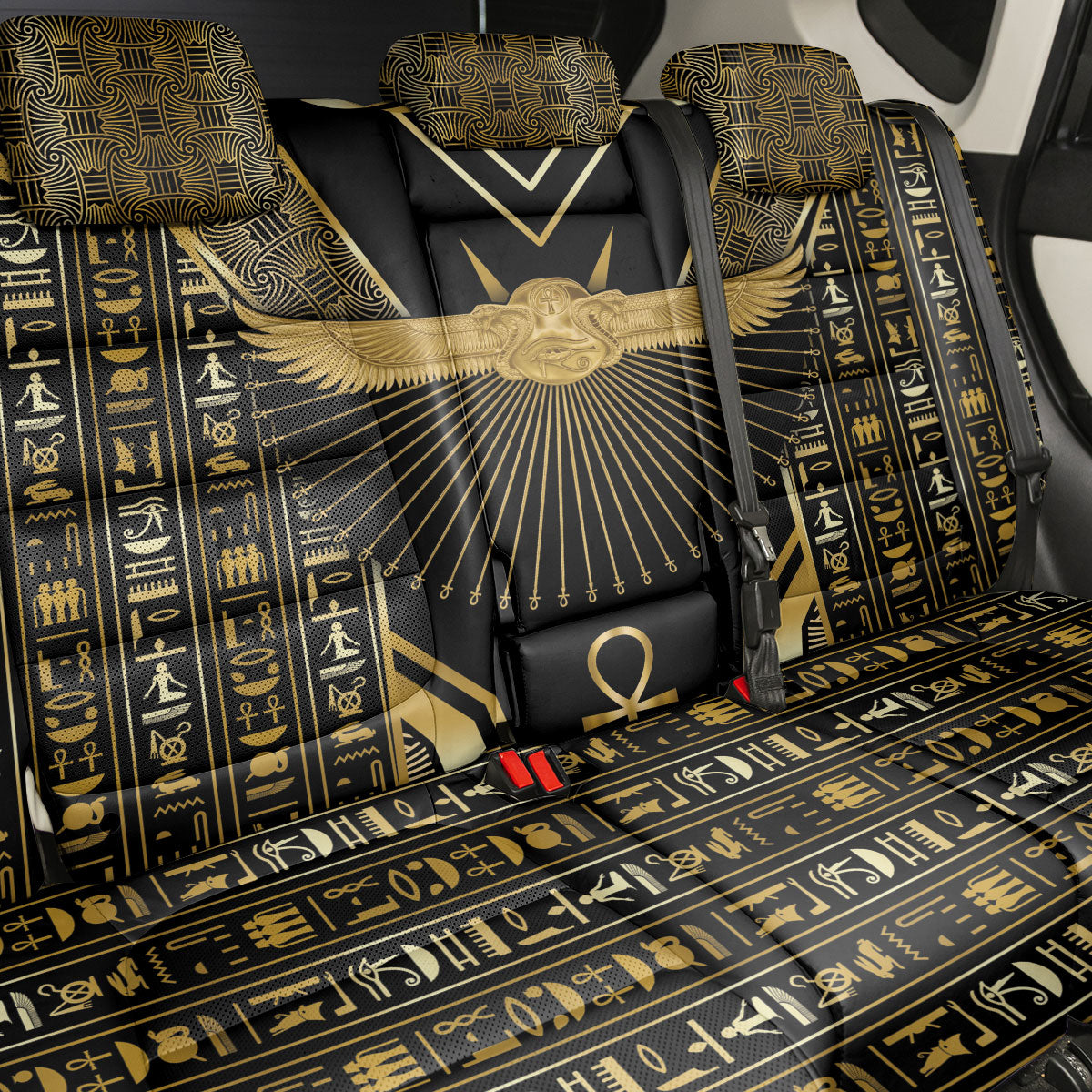 Egypt Winged Sun Back Car Seat Cover Ancient Mythology Golden Ankh