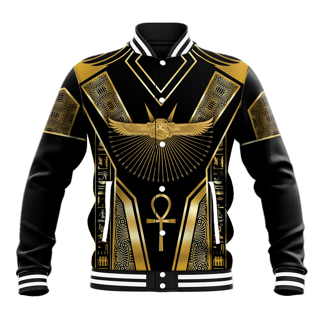 Egypt Winged Sun Baseball Jacket Ancient Mythology Golden Ankh