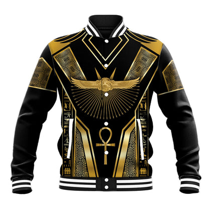 Egypt Winged Sun Baseball Jacket Ancient Mythology Golden Ankh
