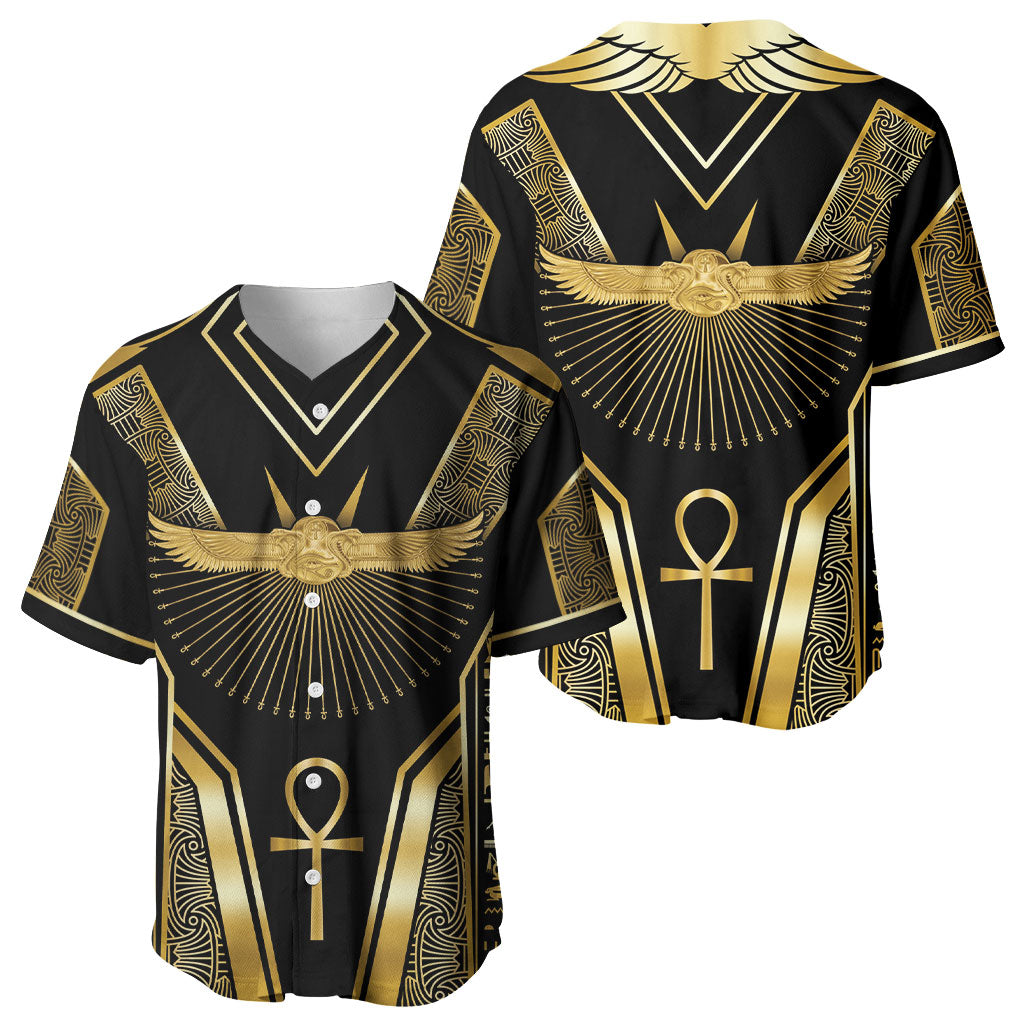 Egypt Winged Sun Baseball Jersey Ancient Mythology Golden Ankh