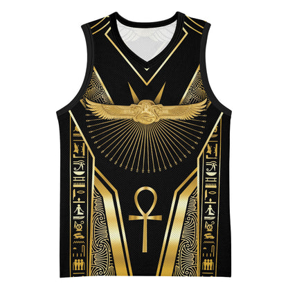 Egypt Winged Sun Basketball Jersey Ancient Mythology Golden Ankh