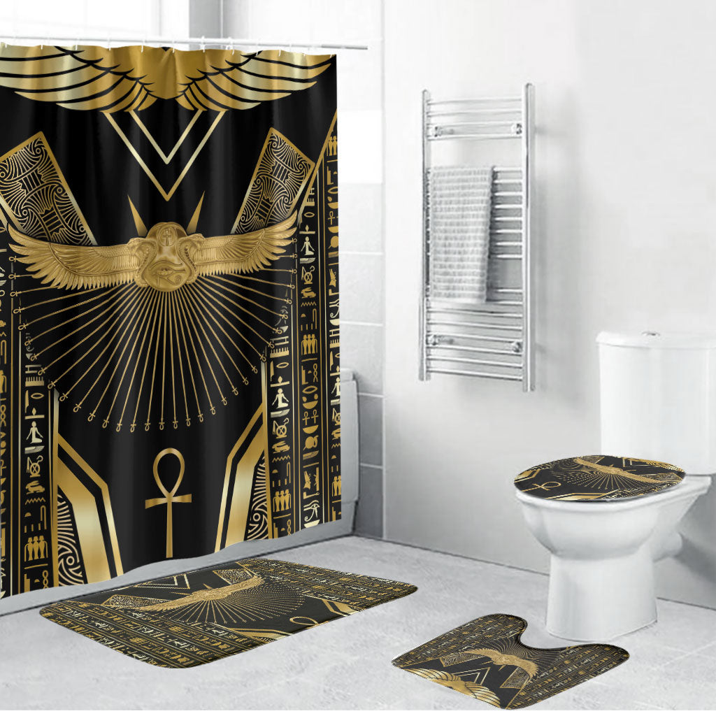 Egypt Winged Sun Bathroom Set Ancient Mythology Golden Ankh