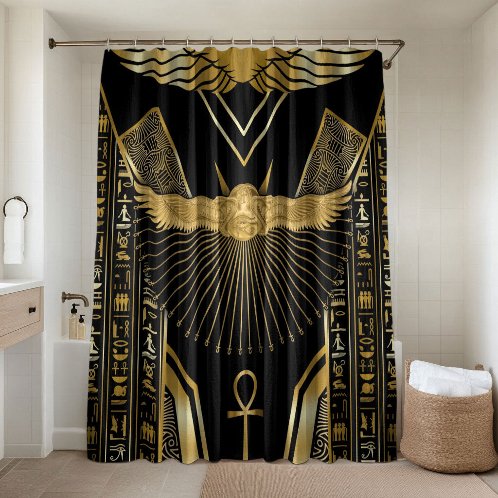Egypt Winged Sun Bathroom Set Ancient Mythology Golden Ankh
