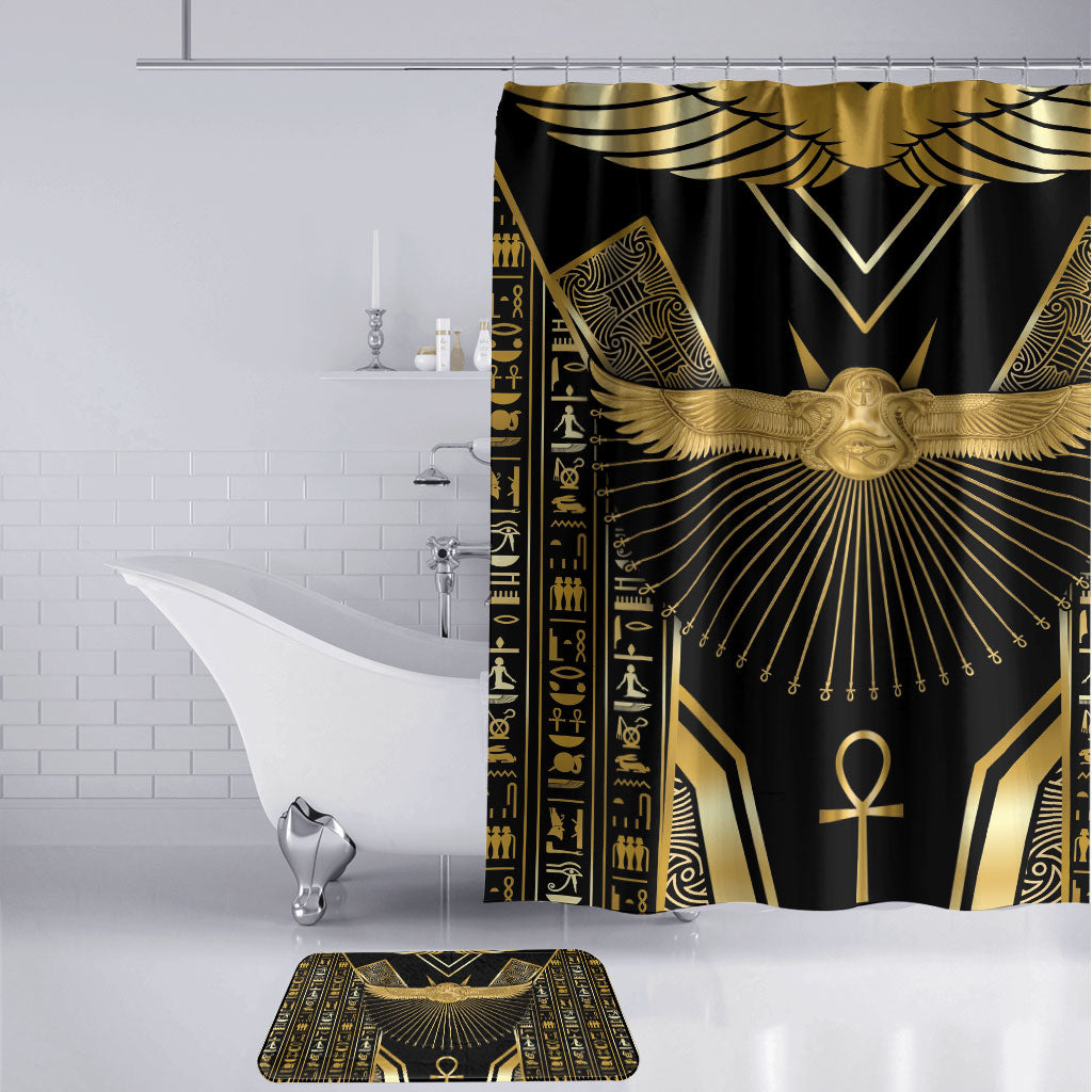 Egypt Winged Sun Bathroom Set Ancient Mythology Golden Ankh