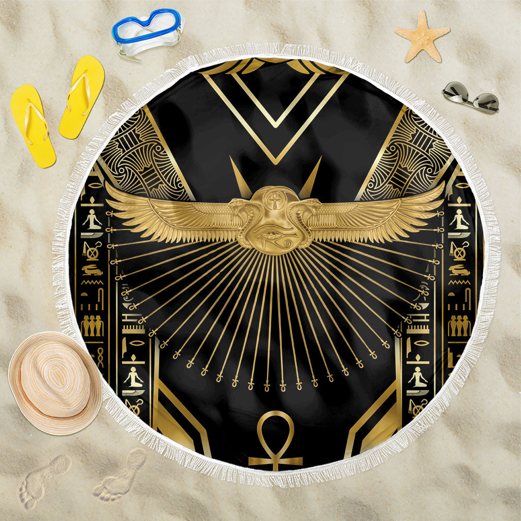 Egypt Winged Sun Beach Blanket Ancient Mythology Golden Ankh