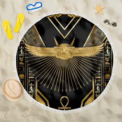 Egypt Winged Sun Beach Blanket Ancient Mythology Golden Ankh