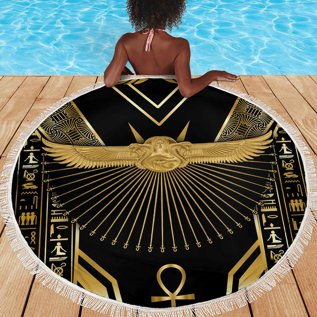 Egypt Winged Sun Beach Blanket Ancient Mythology Golden Ankh