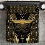 Egypt Winged Sun Bedding Set Ancient Mythology Golden Ankh