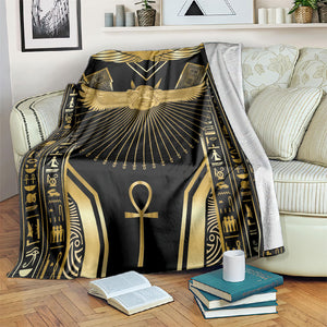 Egypt Winged Sun Blanket Ancient Mythology Golden Ankh
