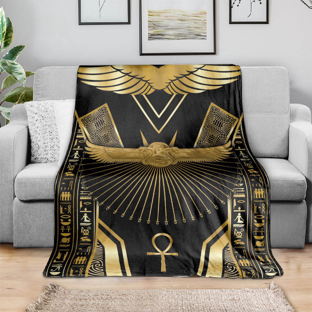 Egypt Winged Sun Blanket Ancient Mythology Golden Ankh