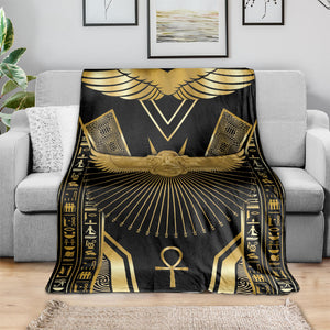 Egypt Winged Sun Blanket Ancient Mythology Golden Ankh