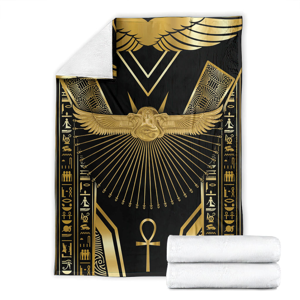 Egypt Winged Sun Blanket Ancient Mythology Golden Ankh