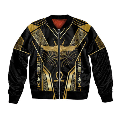 Egypt Winged Sun Bomber Jacket Ancient Mythology Golden Ankh