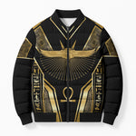 Egypt Winged Sun Bomber Puffer Jacket Ancient Mythology Golden Ankh
