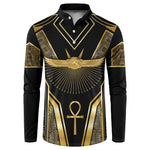 Egypt Winged Sun Button Sweatshirt Ancient Mythology Golden Ankh
